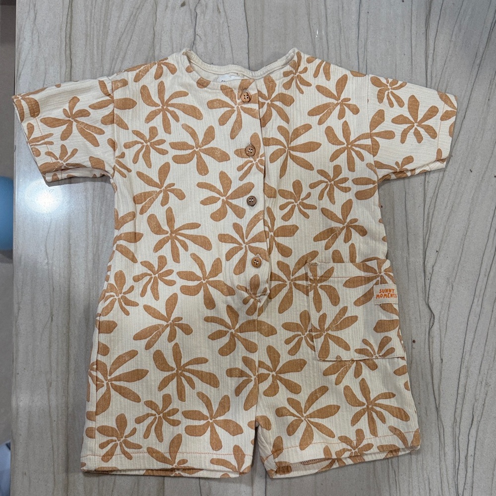Zara Kid Floral Beige and Brown Baby Romper